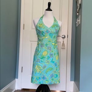 LILLY PULITZER blue green yellow open back dress